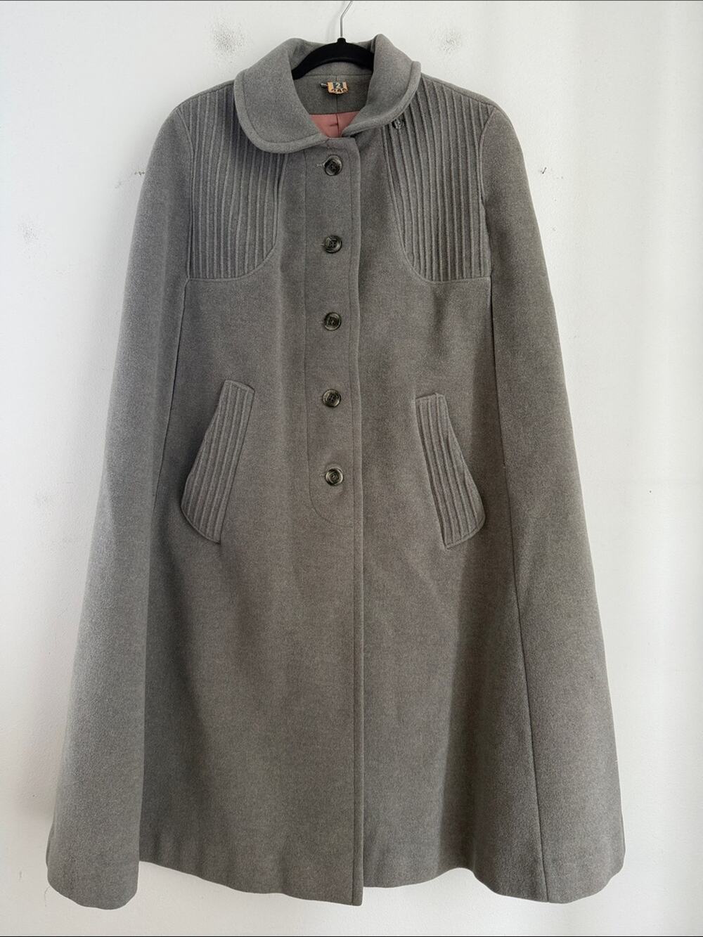 Vintage 60's wool heavy weight grey peter pan collar dress midi cape coat